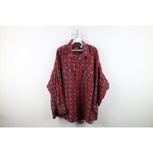 Vintage 70s Dickies Mens 4XL Faded Double Pocket Flannel Button Shirt Red Plaid